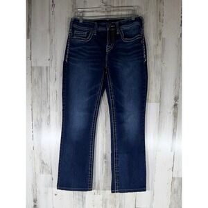 Silver Jeans Co Suki Slim Boot 30x28 Dark Wash Contrast Stitch Mid Rise Western